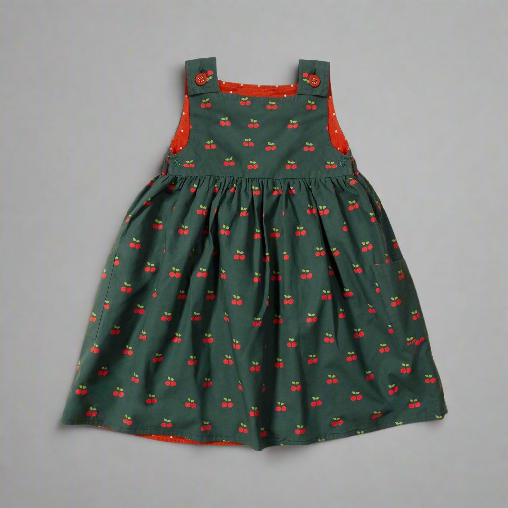 Olive Cherries Reversible Pinny Dress  - Dresses  - Everybody Amsterdam