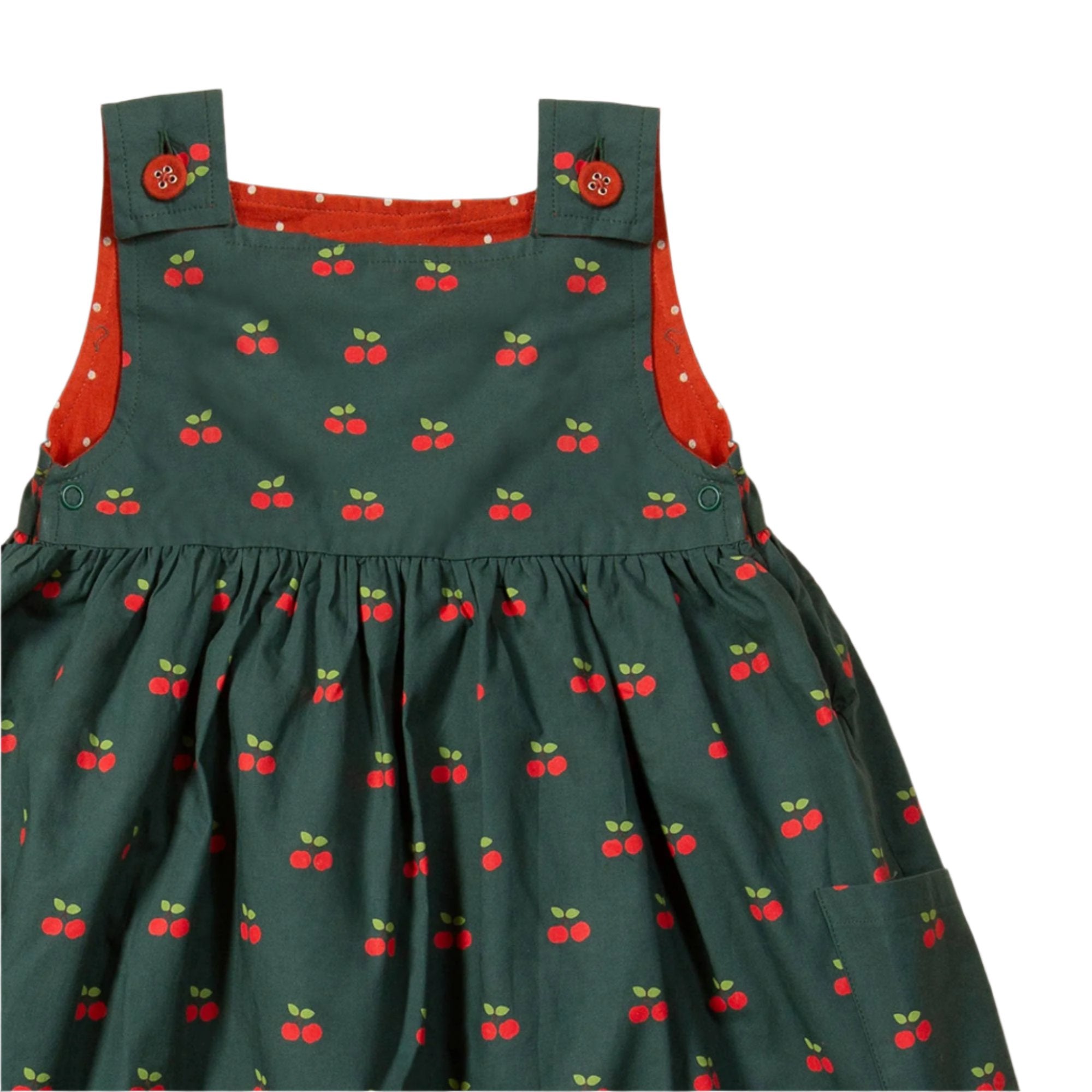Olive Cherries Reversible Pinny Dress - Dresses - Everybody Amsterdam