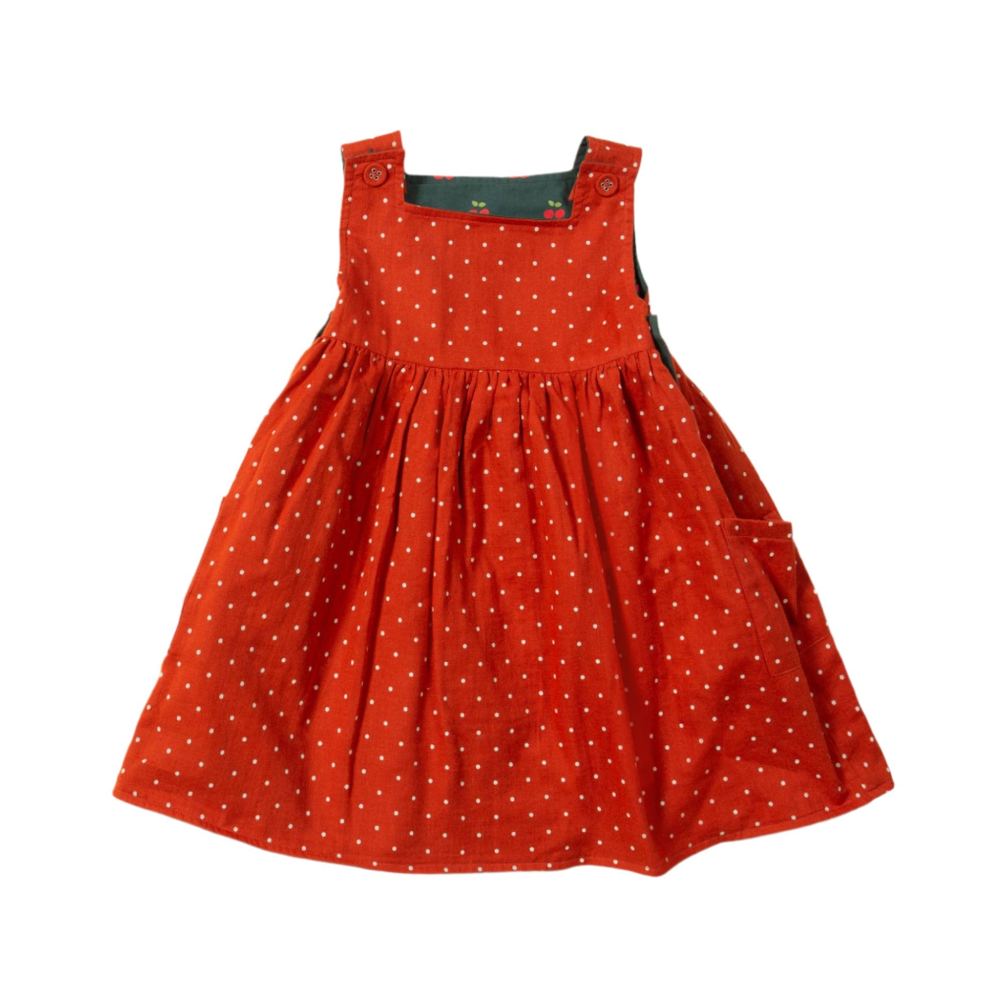 Olive Cherries Reversible Pinny Dress - Dresses - Everybody Amsterdam