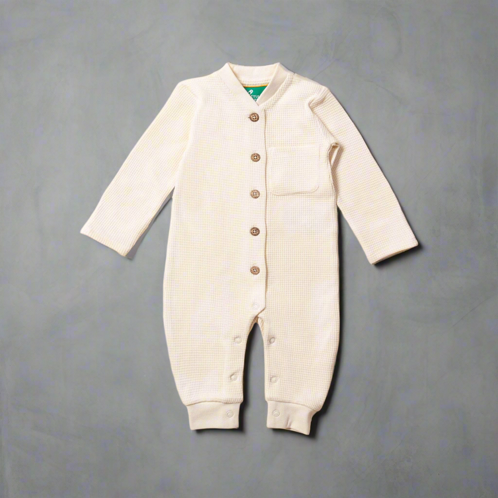 Cream Organic Waffle Playsuit  - Baby Playsuits  - Everybody Amsterdam