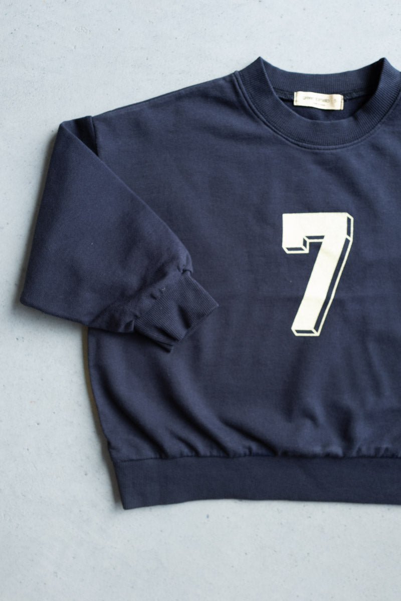 Lucky Seven Print Sweatshirt white - navy - Sweatshirt/Hoodie - Everybody Amsterdam