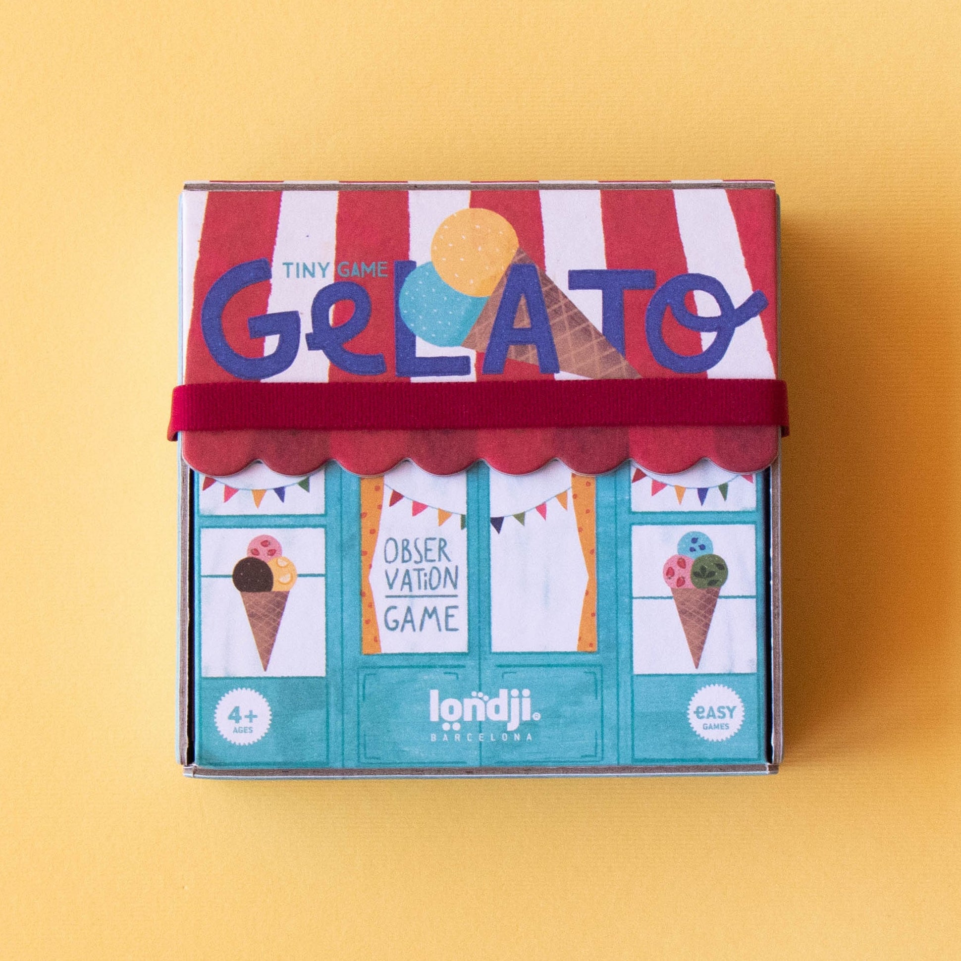 Small box with ice cream-themed design on a yellow background