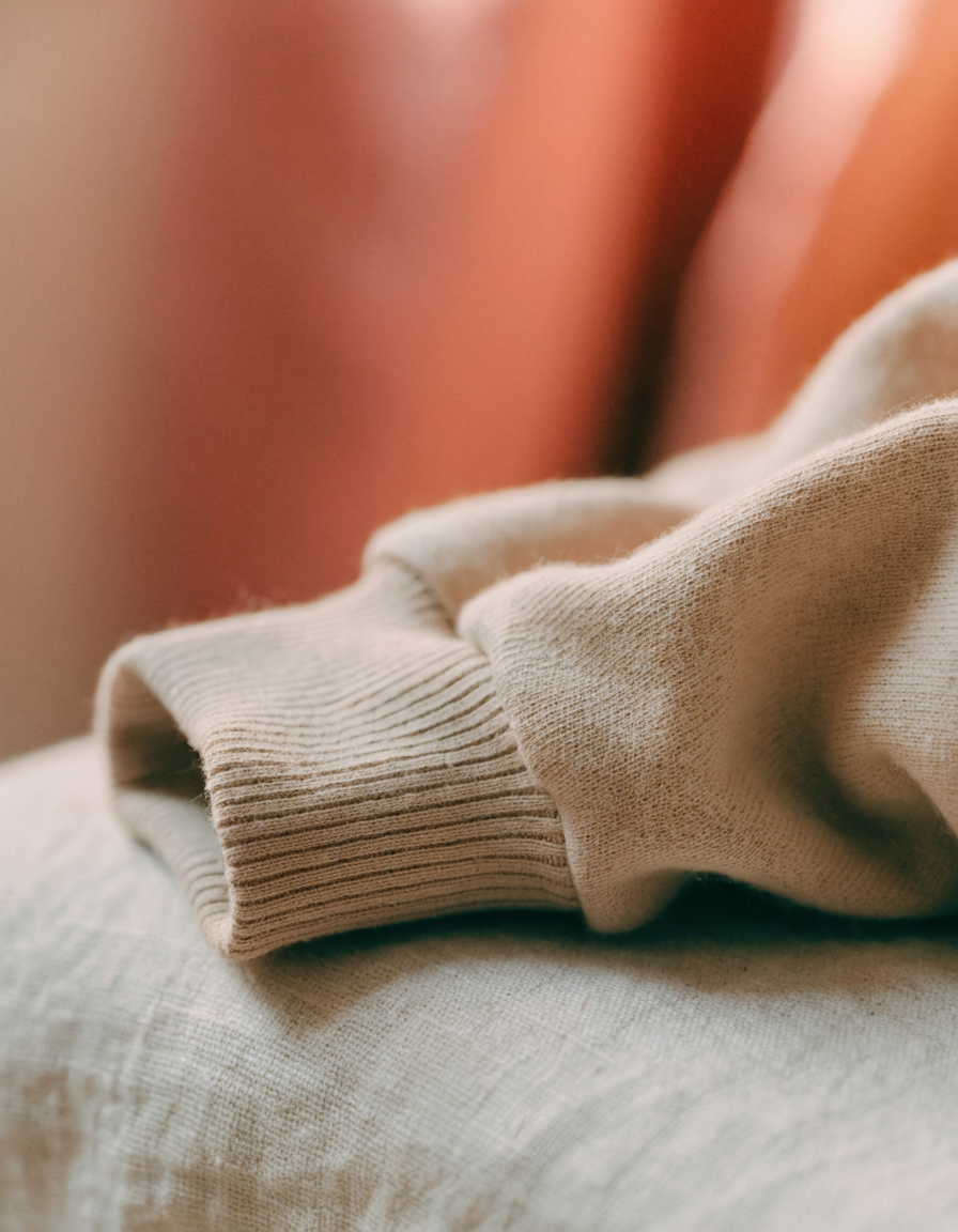 Close-up of soft organic cotton kids sweatshirt fabric showing knit surface texture