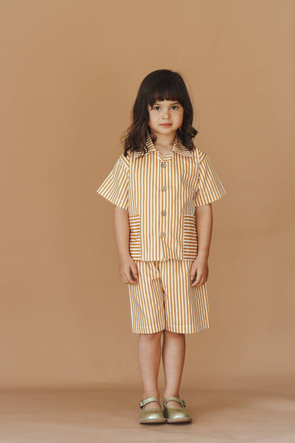 Two Piece Striped Short Sleeve Shirt + Shorts Set  - Cotton Set  - Everybody Amsterdam 