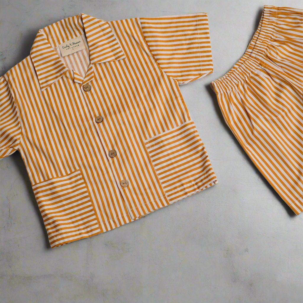 Two Piece Striped Short Sleeve Shirt + Shorts Set  - Cotton Set  - Everybody Amsterdam 