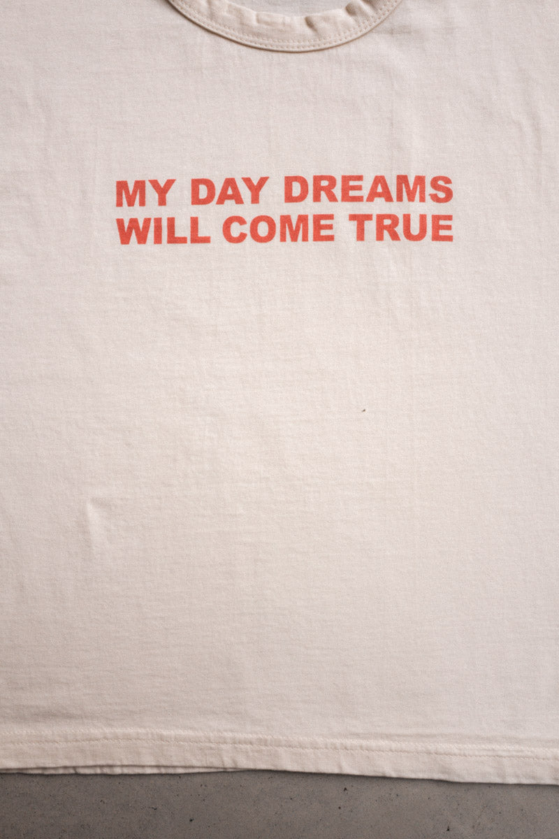 Ivory longsleeve tee with &quot;My Day Dreams Will Come True&quot; print in red text, part of Every.Body selection for kids.