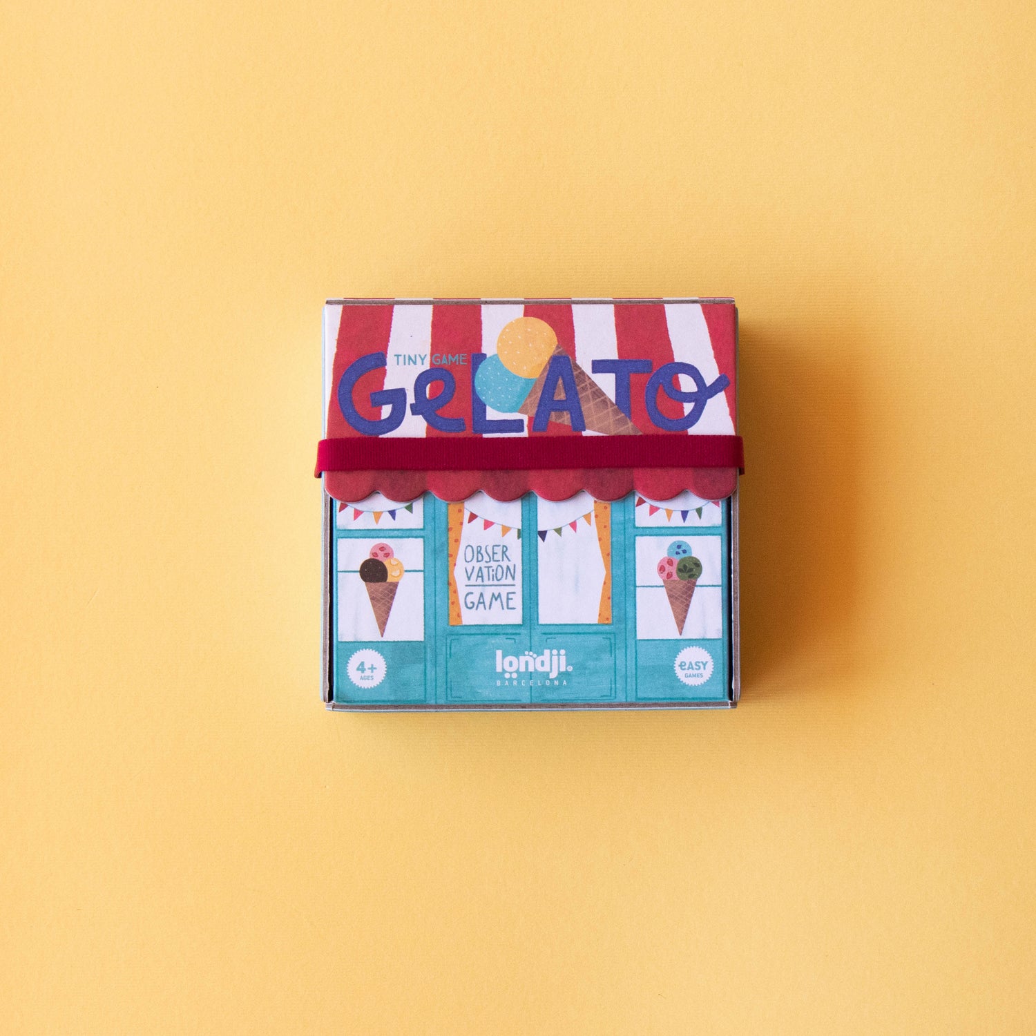Small box with ice cream-themed design on a yellow background