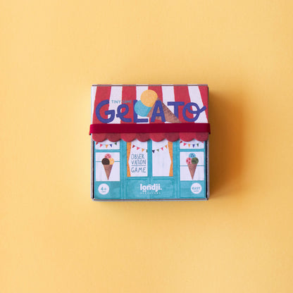 Small box with ice cream-themed design on a yellow background