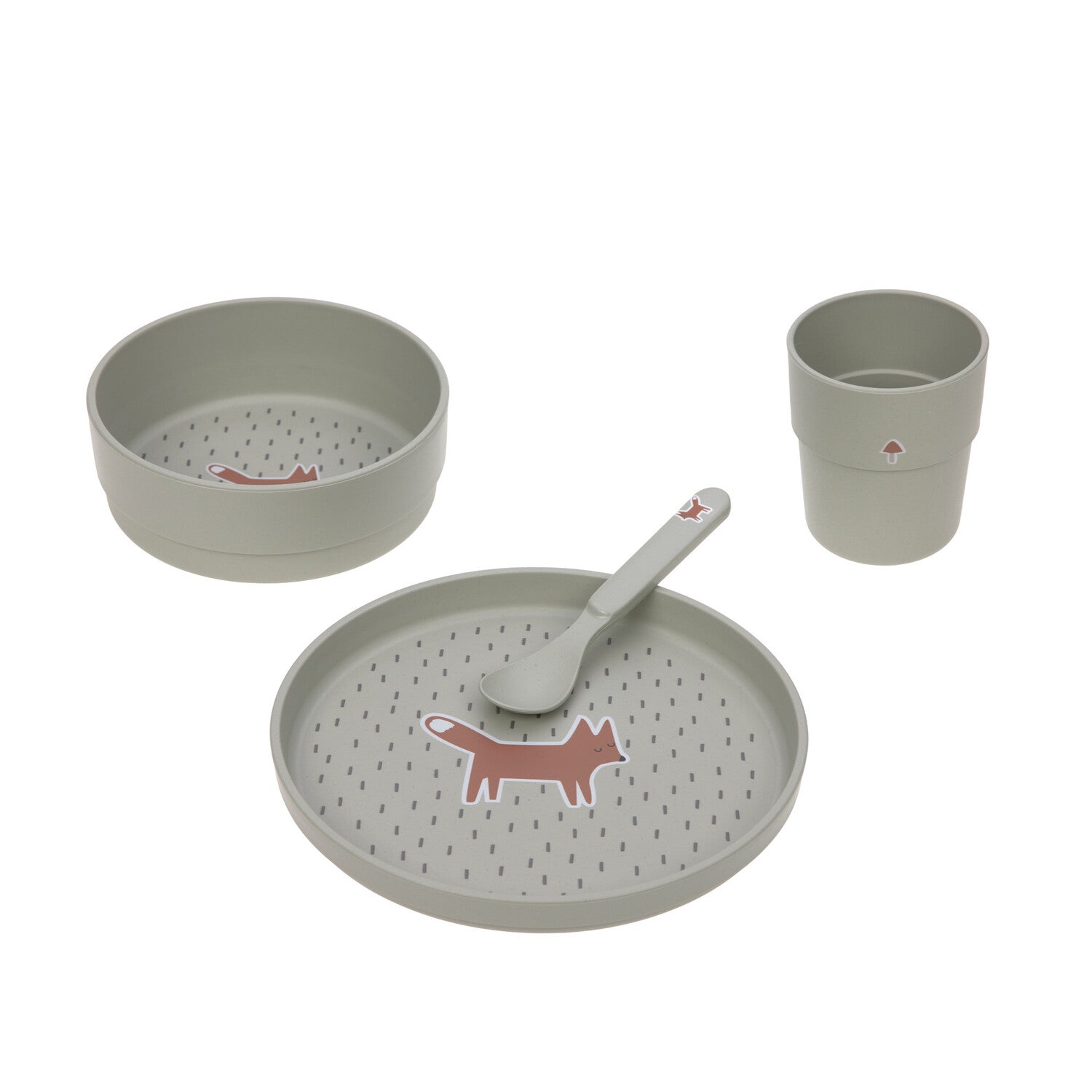 Dish Set PP/Cellulose Little Forest Fox (Plate, Bowl, Mug, Spoon) - Everybody Amsterdam